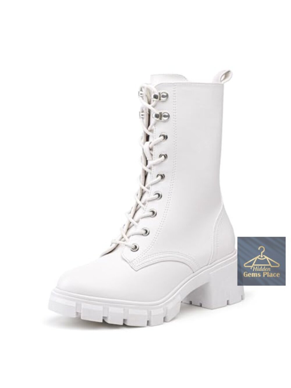 Women's Combat Platform Boots Chunky Lace Up Mid-Calf Booties